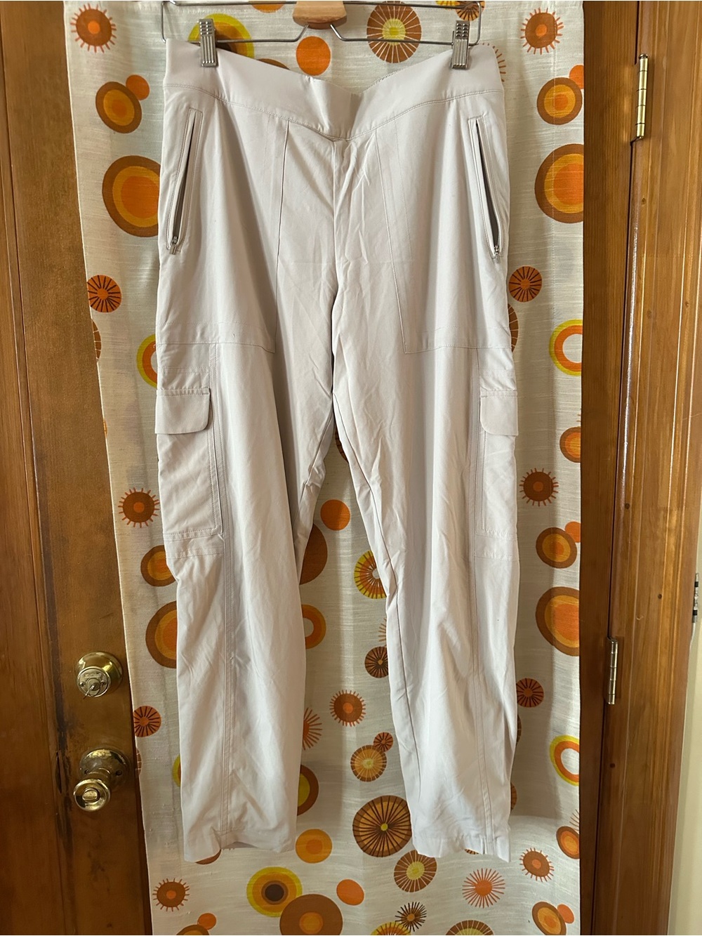 Athleta Light Beige Track Joggers with Cargo Pockets